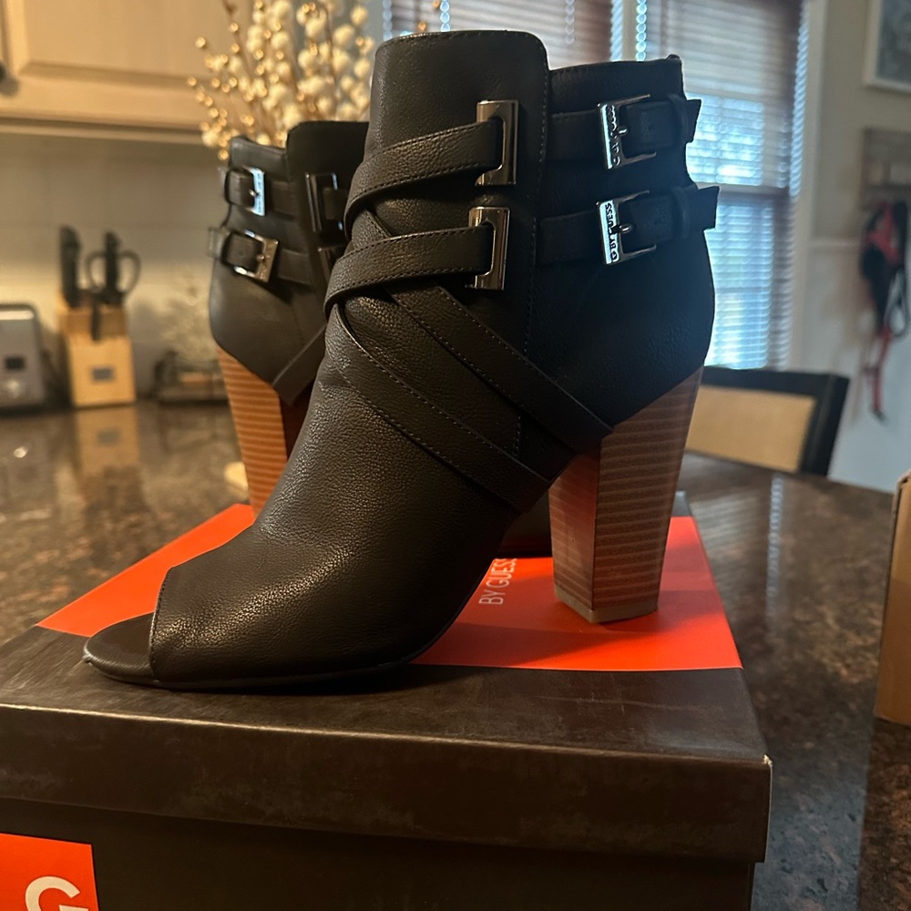 Guess Size 8 1/2 Open Toe Black Booties - image 3